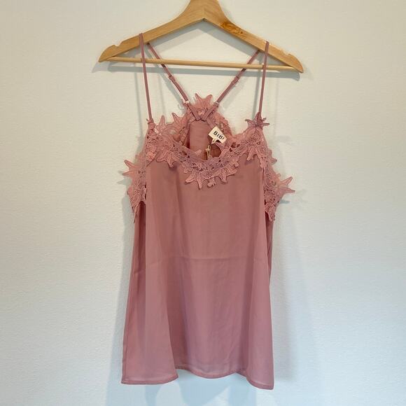 BiBi Cami Camisole Tank with Floral Lace Trim Pink Women's S - Picture 1 of 7